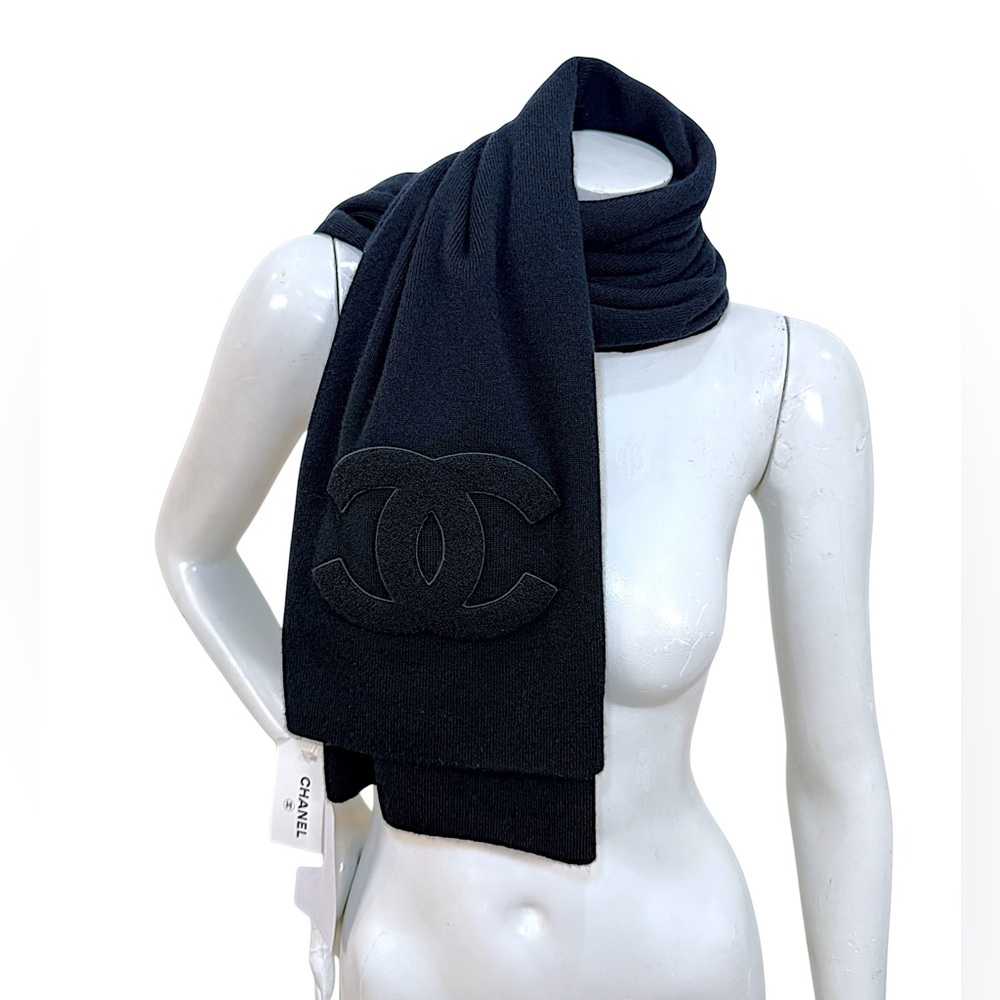 Chanel Vintage Black Cashmere Logo Scarf Wrap Shawl NWT